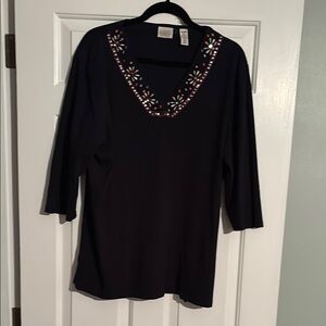 Embroidered Black Tunic Top